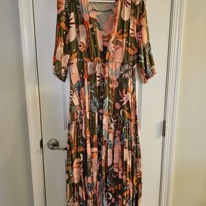 Petal & Pup Tropical Print Maxi Dress - Green and Pink